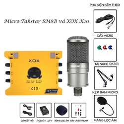 Bộ Livestream Micro Takstar SM8B và Card sound XOX K10 kèm tai nghe và phụ kiện