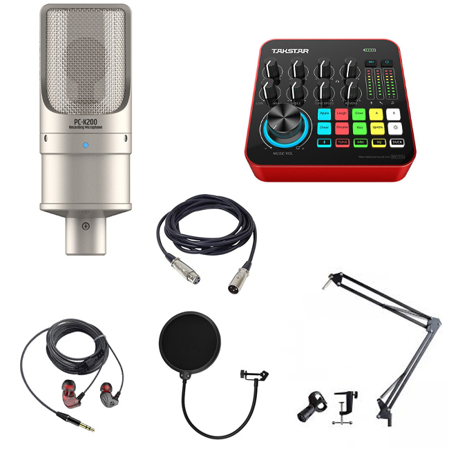 Combo livestream Takstar K200 và soundcard Takstar MX1 pro