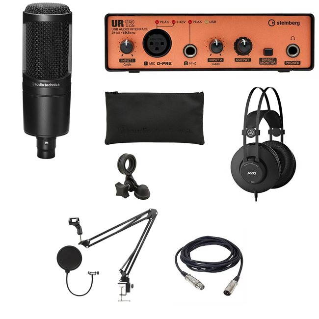 Combo micro Audio Technica AT2020 và soundcard Steinberg UR12, tai nghe AKG K52 đầy đủ phụ kiện