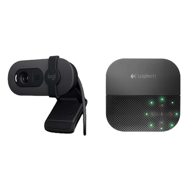 Combo phòng họp trực tuyến Webcam Logitech Brio 105 và Micro loa Logitech P710e