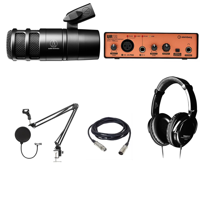 Combo Podcast Audio Technica AT2040 và soundcard Steinberg UR12, tai nghe Takstar HD2000 đầy đủ phụ kiện