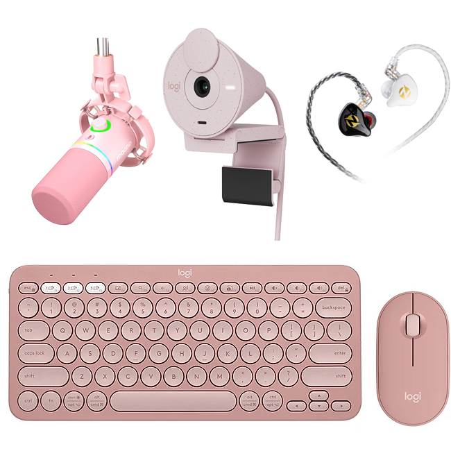 Combo làm việc Logitech K380s, M350s webcam Brio 300 và micro Maono PD200x