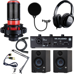 Combo thu âm nhạc và podcast dành cho cá nhân micro K320, soundcard MTrack Solo, Tai TS450, Loa Eris 3.5 Gen 2 kèm phụ kiện