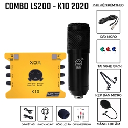 Bộ Livestream card âm thanh XOX K10 và Micro NMC LS200 kết hợp tai nghe, dây livestream cho điện thoại