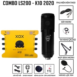 Bộ Livestream card âm thanh XOX K10 và Micro NMC LS200 kết hợp tai nghe, dây livestream cho điện thoại