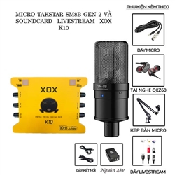 Bộ Livestream Micro Takstar SM8B gen 2 và Soundcard XOX K10 kèm tai nghe và phụ kiện