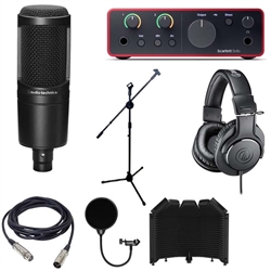 Combo Thu Âm Micro Audio Technica AT2020 và Soundcard Focusrite Solo gen 4, Tai nghe ATH-M20X kèm phụ kiện