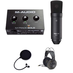 Combo thu âm Micro TASCAM TM80, Soundcard M Audio Mtrack Solo và Tai nghe Samson SR850